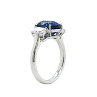 Platinum Cushion Sapphire Diamond 3 Stone Ring