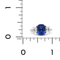 Platinum Cushion Sapphire Diamond 3 Stone Ring
