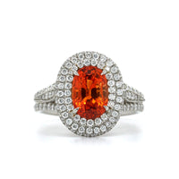 Platinum Oval Orange Sapphire Diamond Halo Ring, Platinum, Long's Jewelers