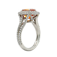 Platinum Oval Orange Sapphire Diamond Halo Ring