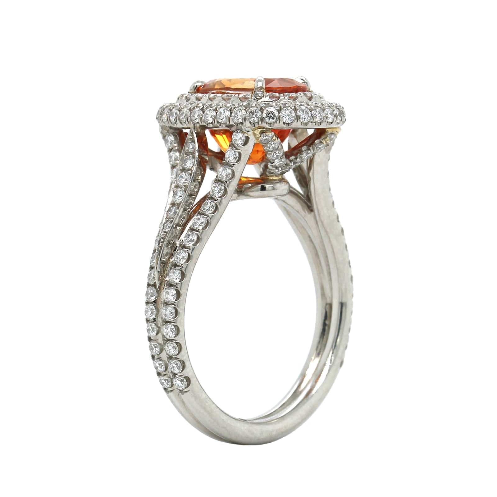 Platinum Oval Orange Sapphire Diamond Halo Ring
