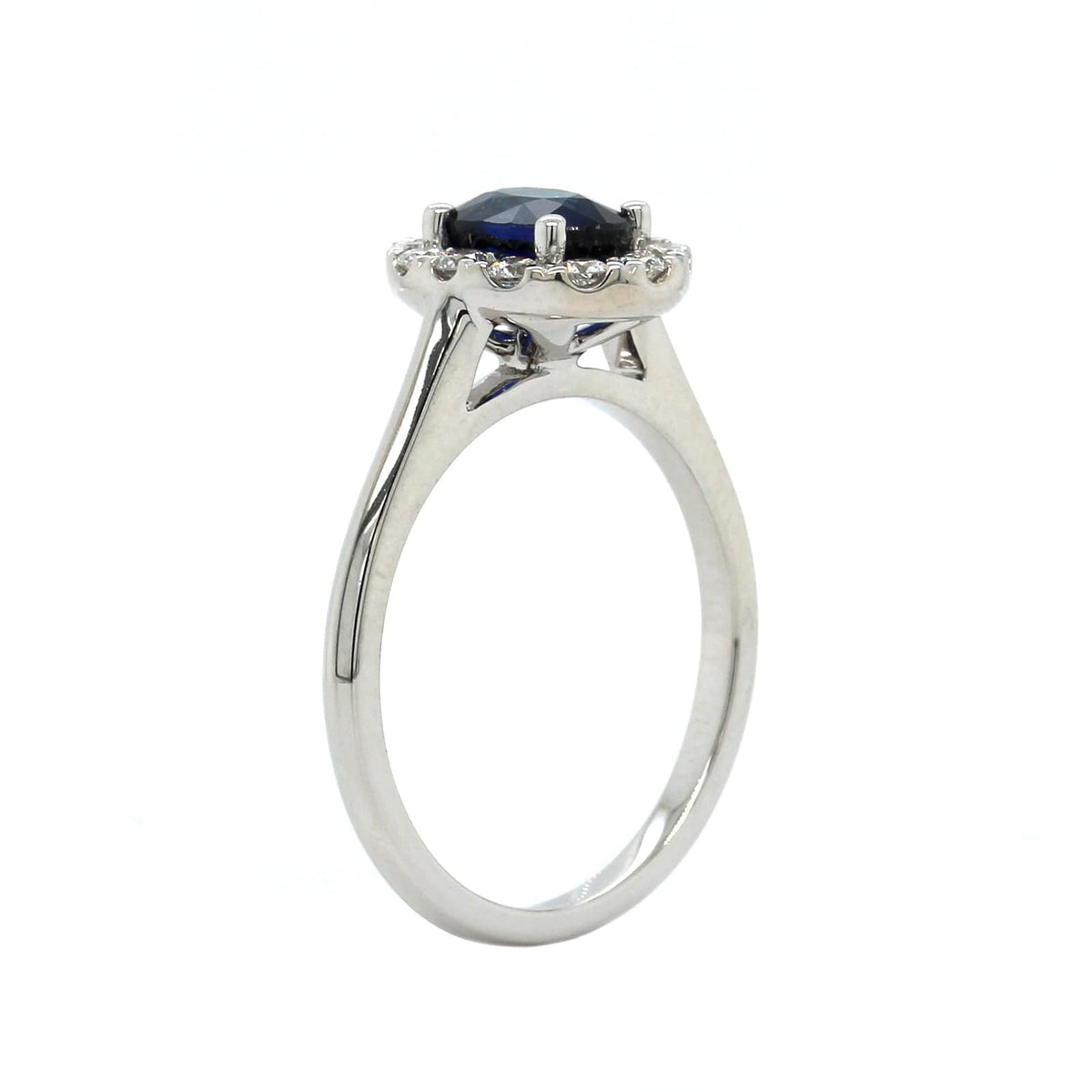 18K White Gold Oval Sapphire and Diamond Halo Ring