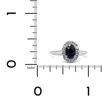 18K White Gold Oval Sapphire and Diamond Halo Ring