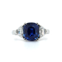 Platinum 3 Stone Cushion Sapphire Diamond Ring, Platinum, Long's Jewelers