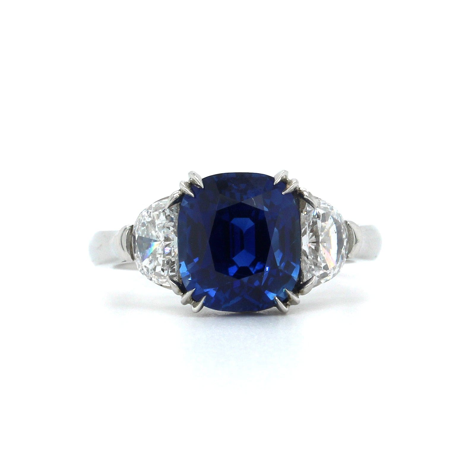 Platinum 3 Stone Cushion Sapphire Diamond Ring, Platinum, Long's Jewelers