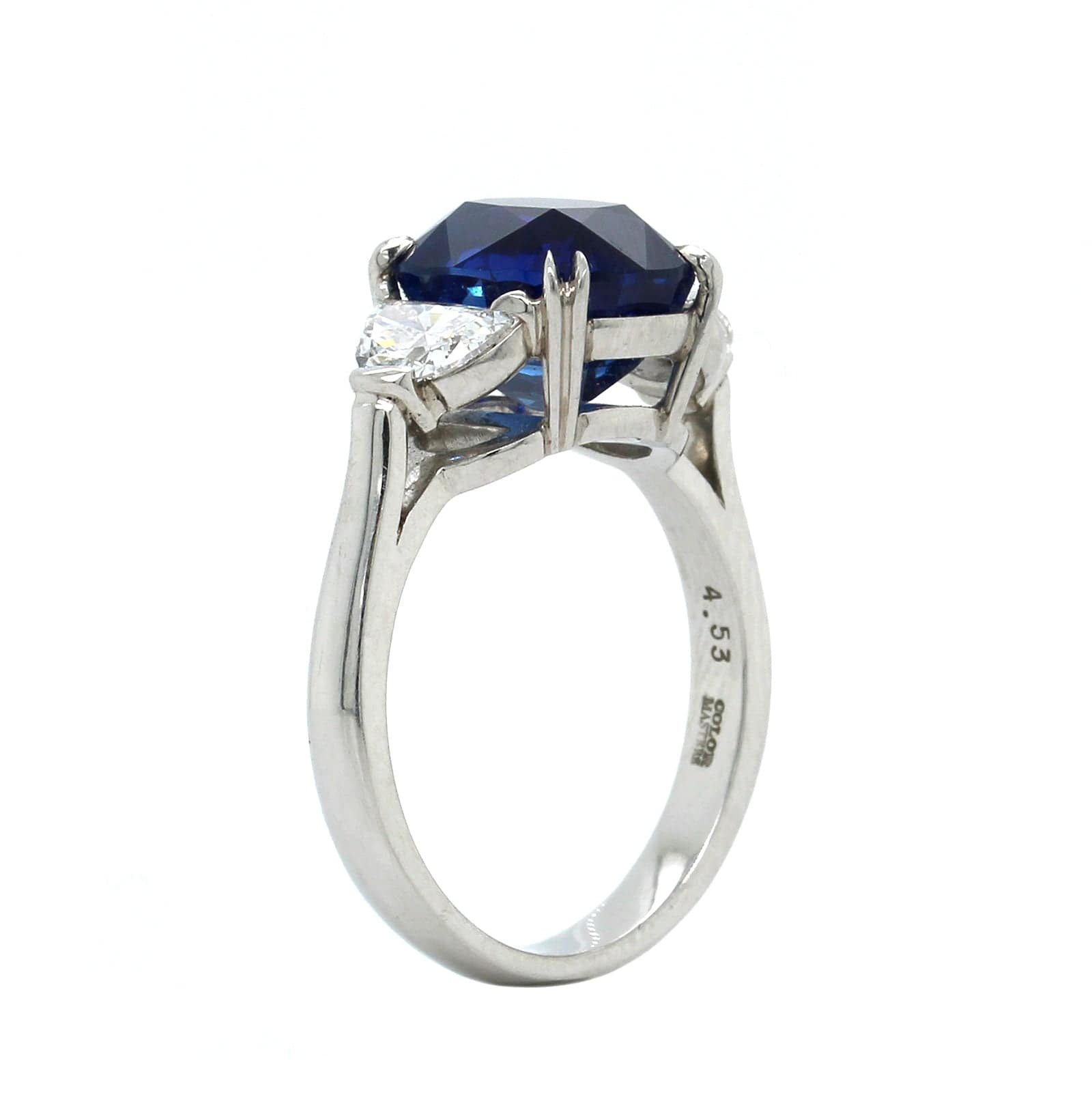 Platinum 3 Stone Cushion Sapphire Diamond Ring, Platinum, Long's Jewelers
