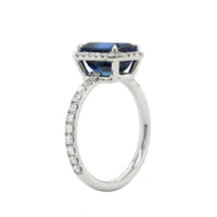 Platinum Emerald Cut Sapphire Diamond Halo Ring, Platinum, Long's Jewelers
