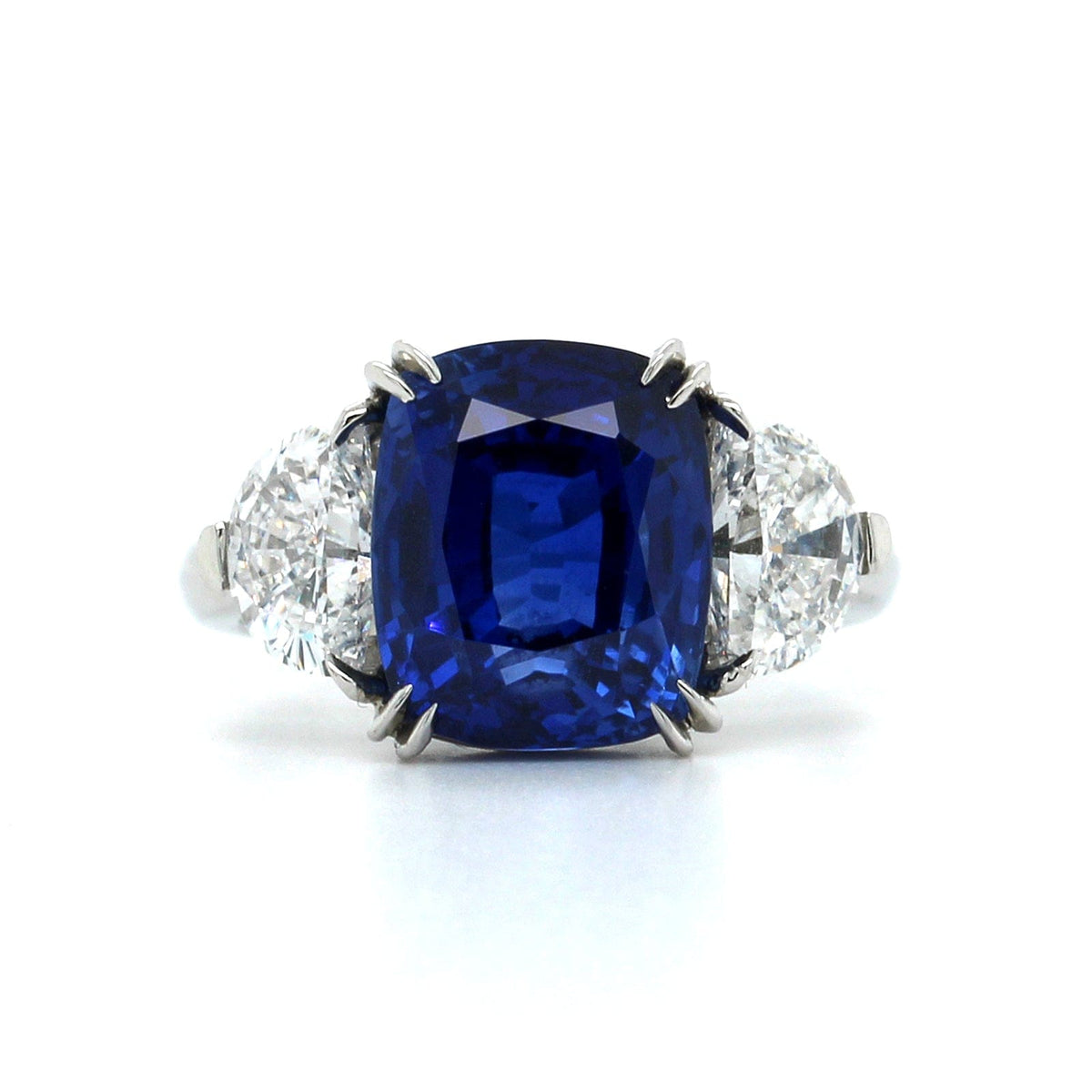Platinum Cushion Sapphire Diamond 3 Stone Ring