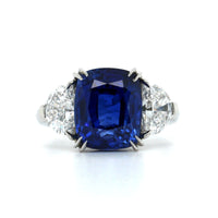 Platinum Cushion Sapphire Diamond 3 Stone Ring