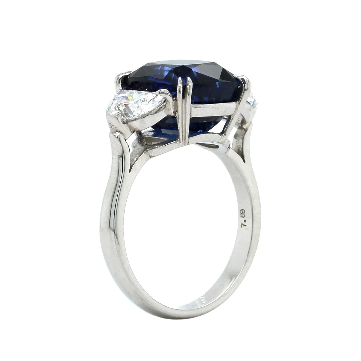 Platinum Cushion Sapphire Diamond 3 Stone Ring