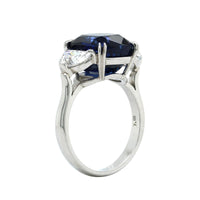 Platinum Cushion Sapphire Diamond 3 Stone Ring