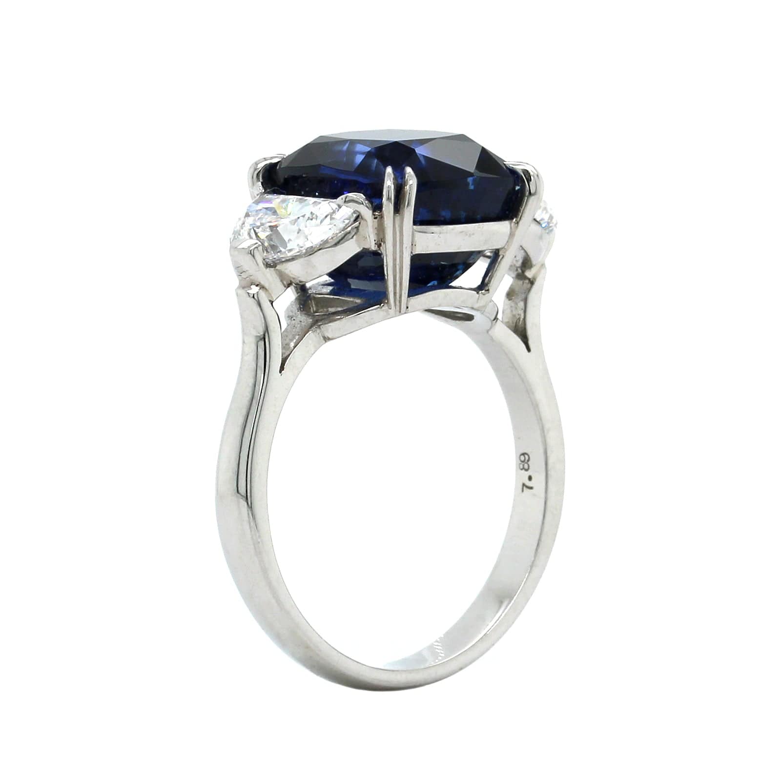 Platinum Cushion Sapphire Diamond 3 Stone Ring