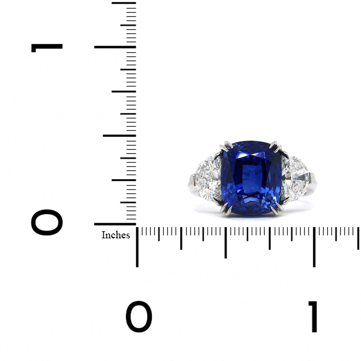 Platinum Cushion Sapphire Diamond 3 Stone Ring