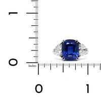 Platinum Cushion Sapphire Diamond 3 Stone Ring