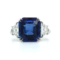 Platinum Emerald Cut Sapphire and Diamond 3 Stone Ring