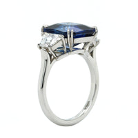 Platinum Emerald Cut Sapphire and Diamond 3 Stone Ring