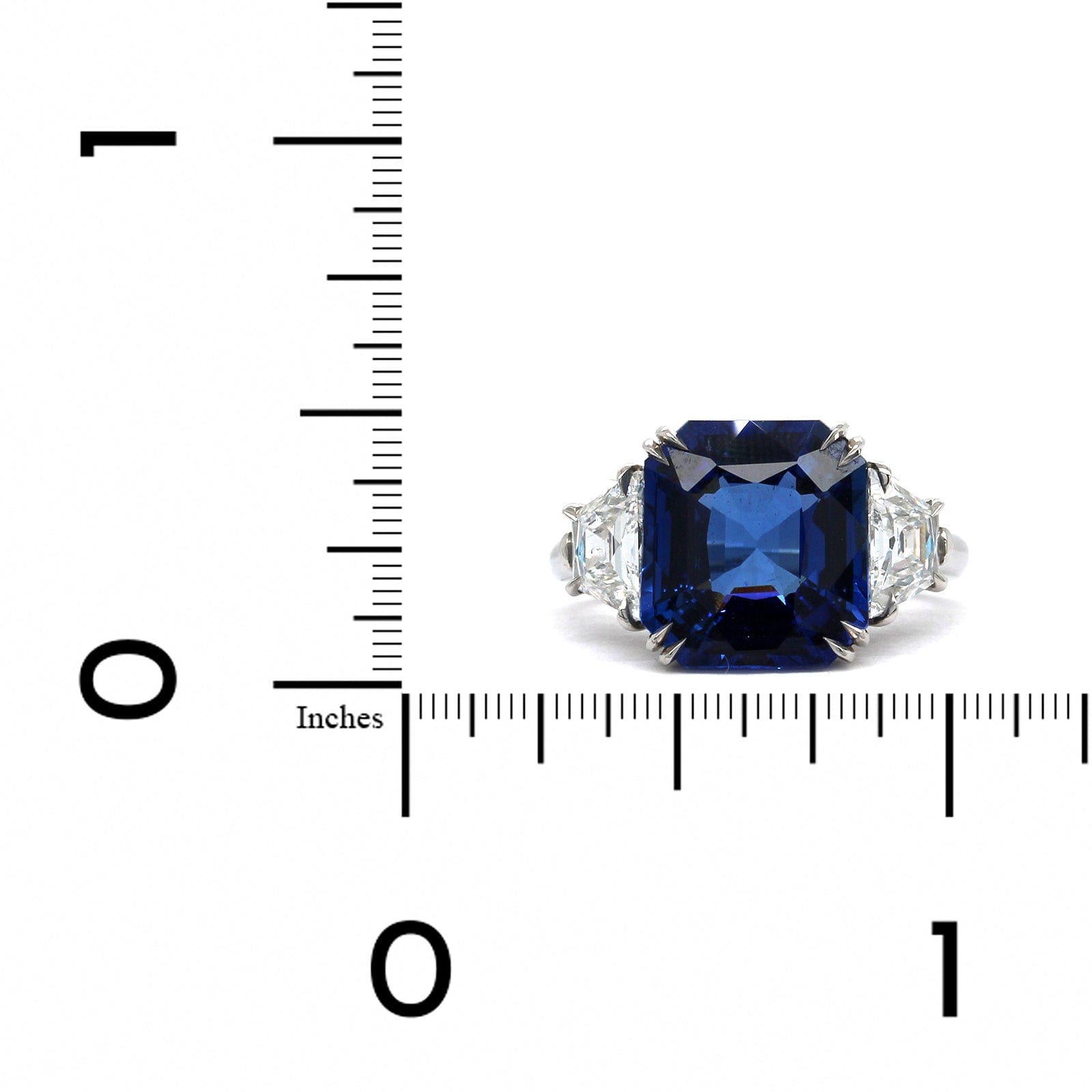 Platinum Emerald Cut Sapphire and Diamond 3 Stone Ring