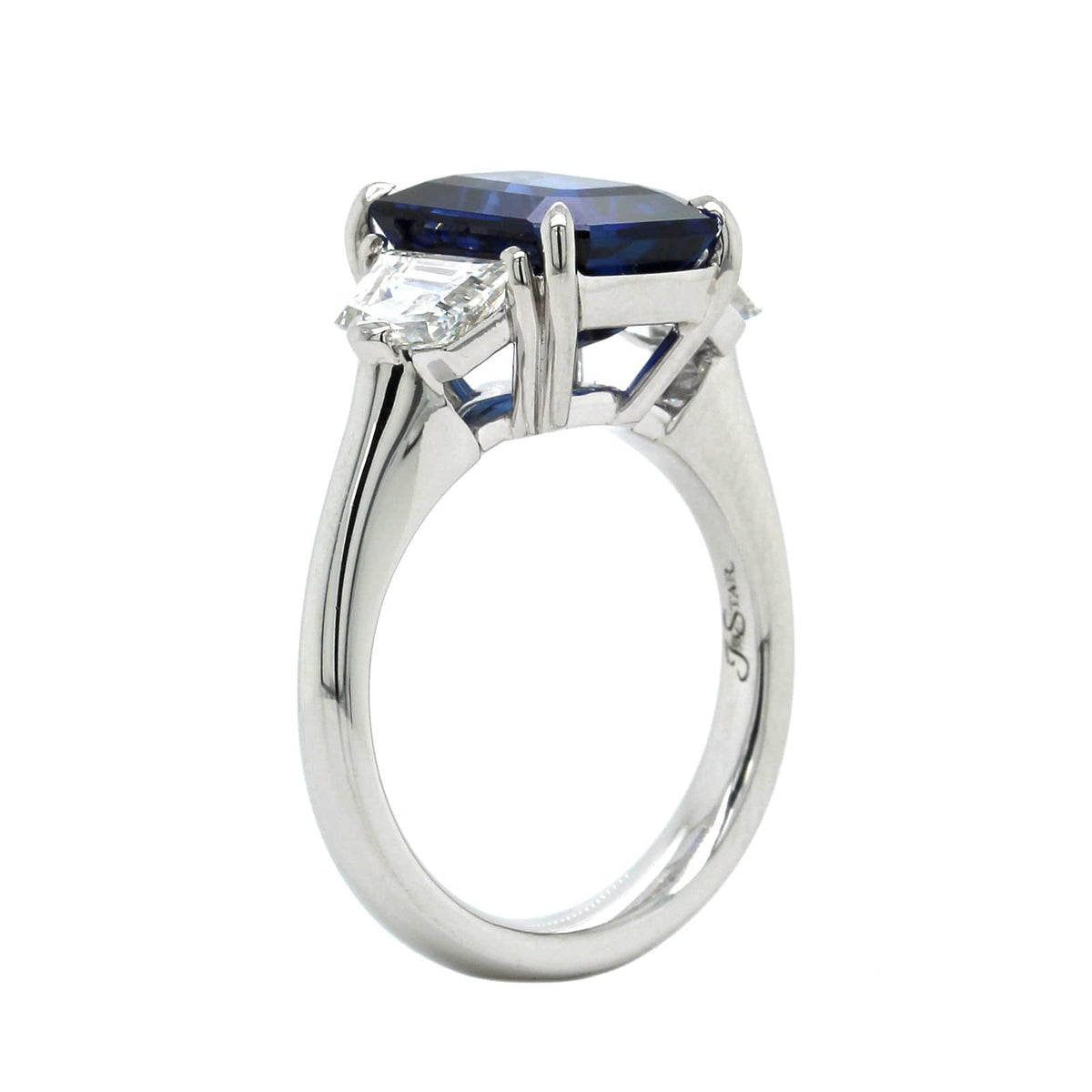 Platinum Emerald Cut Sapphire Diamond 3 Stone Ring