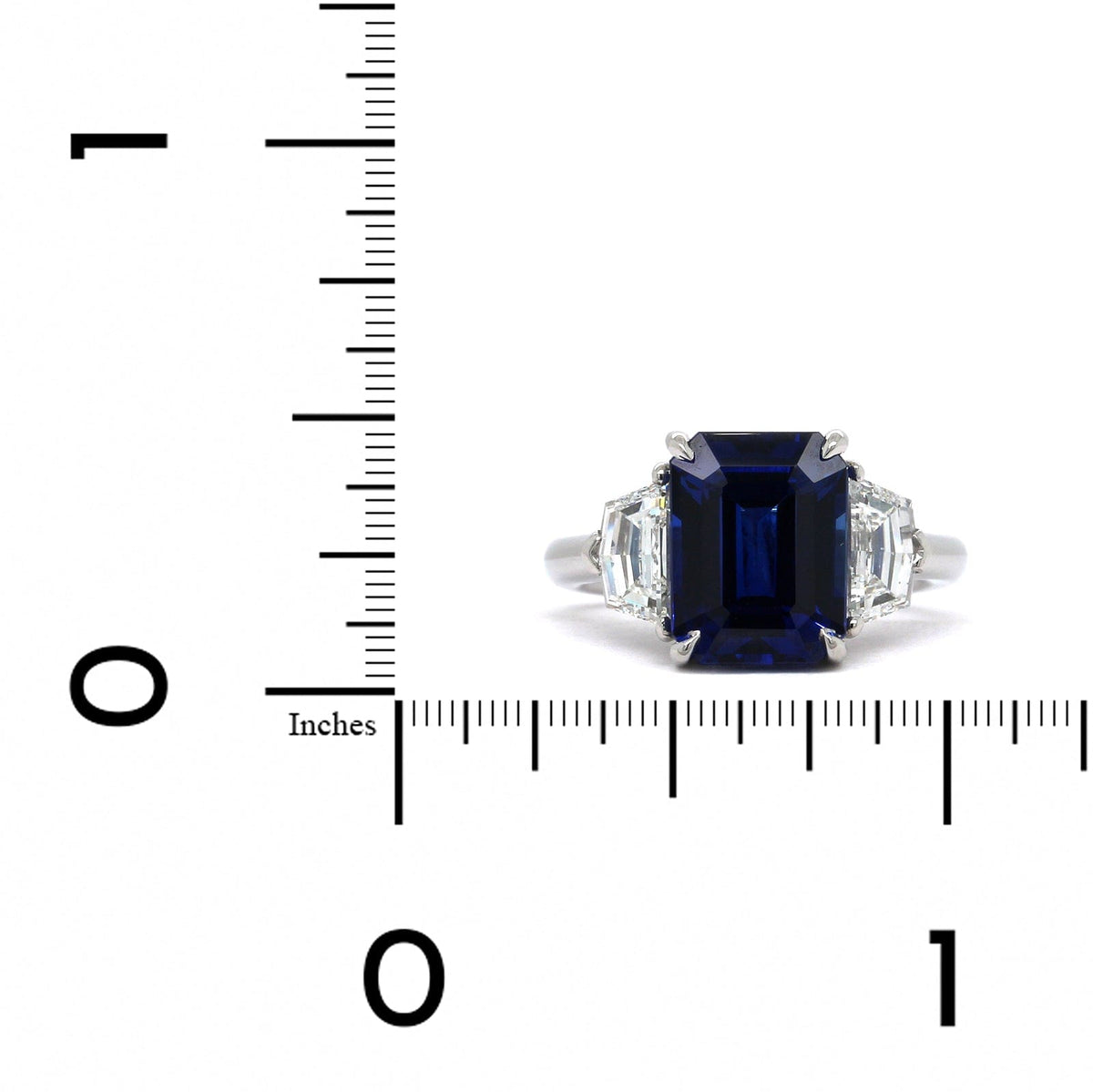 Platinum Emerald Cut Sapphire Diamond 3 Stone Ring