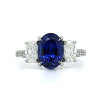 Platinum Oval Sapphire and Diamond 3 Stone Ring, Platinum, Long's Jewelers