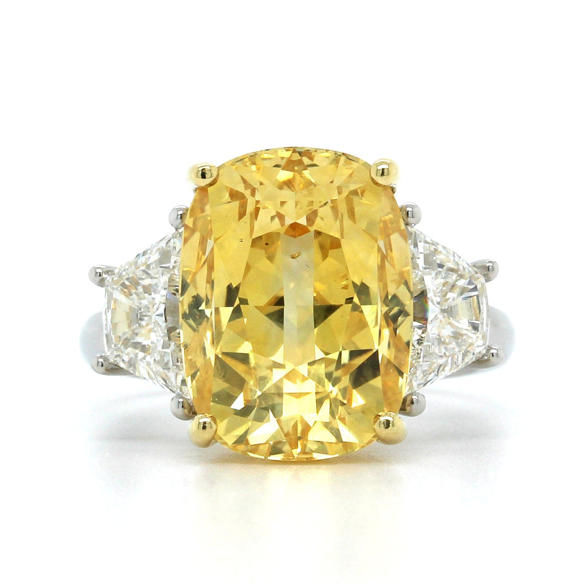 Platinum Yellow Sapphire Diamond 3 Stone Ring, Platinum and 18k yellow gold, Long's Jewelers