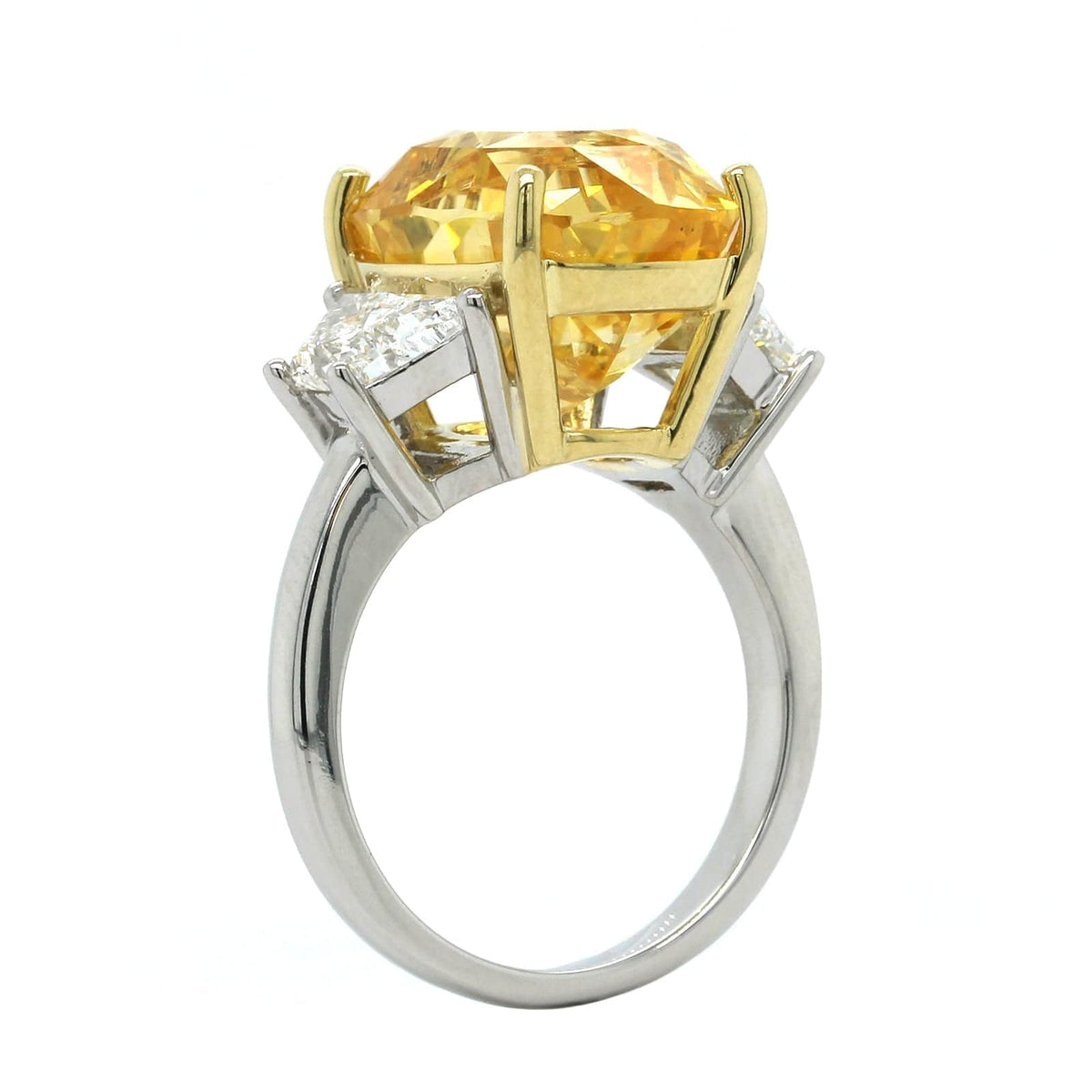 Platinum Yellow Sapphire Diamond 3 Stone Ring