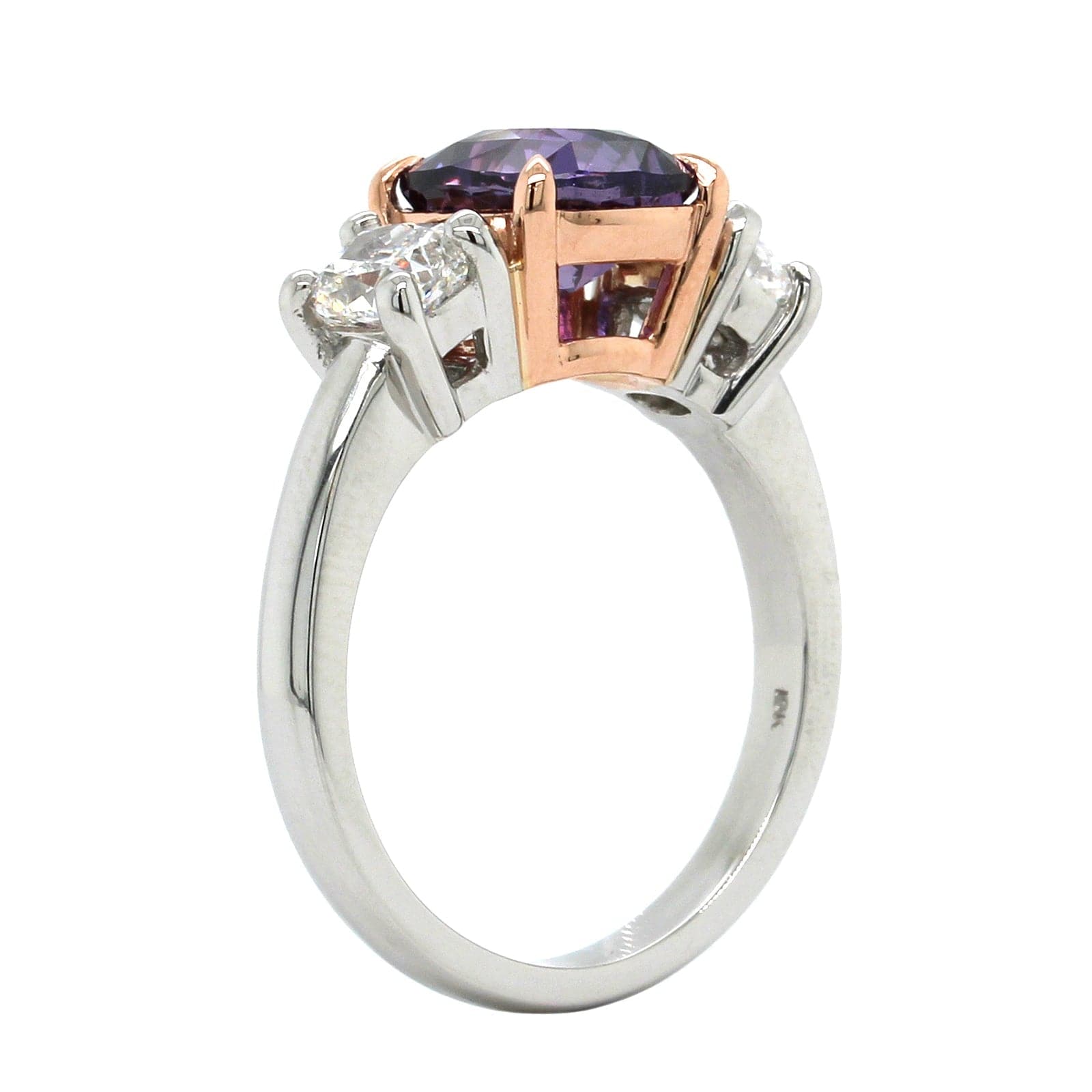 Platinum Cushion Purple Sapphire Diamond 3 Stone Ring