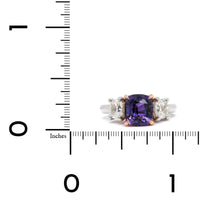Platinum Cushion Purple Sapphire Diamond 3 Stone Ring