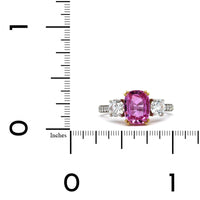 Platinum and 18K Yellow Gold 3 Stone Pink Sapphire Diamond Ring