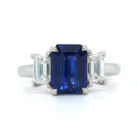 Platinum Emerald Cut Sapphire Diamond 3 Stone Ring, Platinum, Long's Jewelers