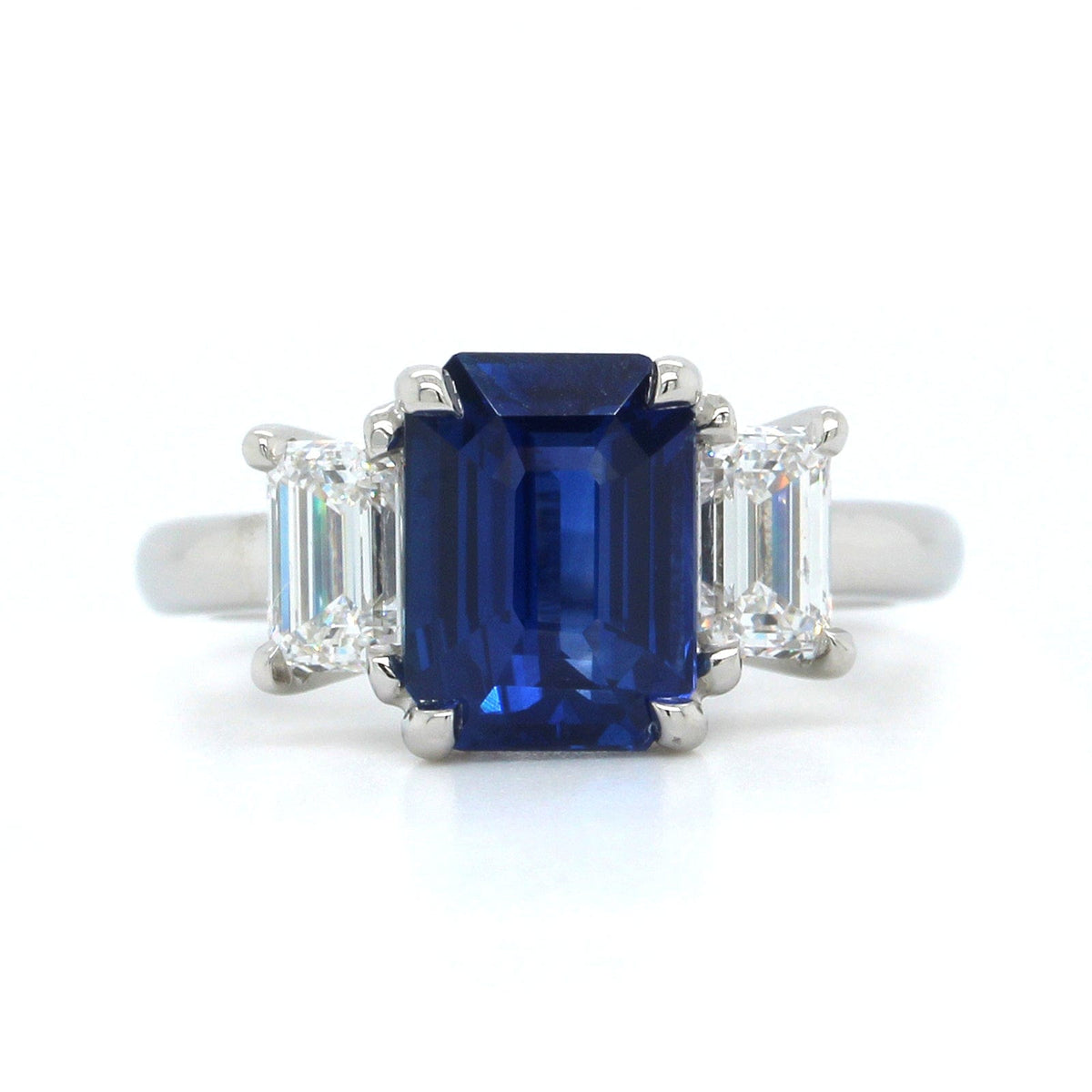 Platinum Emerald Cut Sapphire Diamond 3 Stone Ring, Platinum, Long's Jewelers