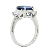 Platinum Emerald Cut Sapphire Diamond 3 Stone Ring