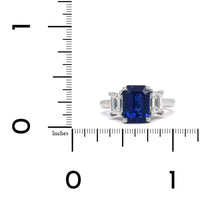 Platinum Emerald Cut Sapphire Diamond 3 Stone Ring