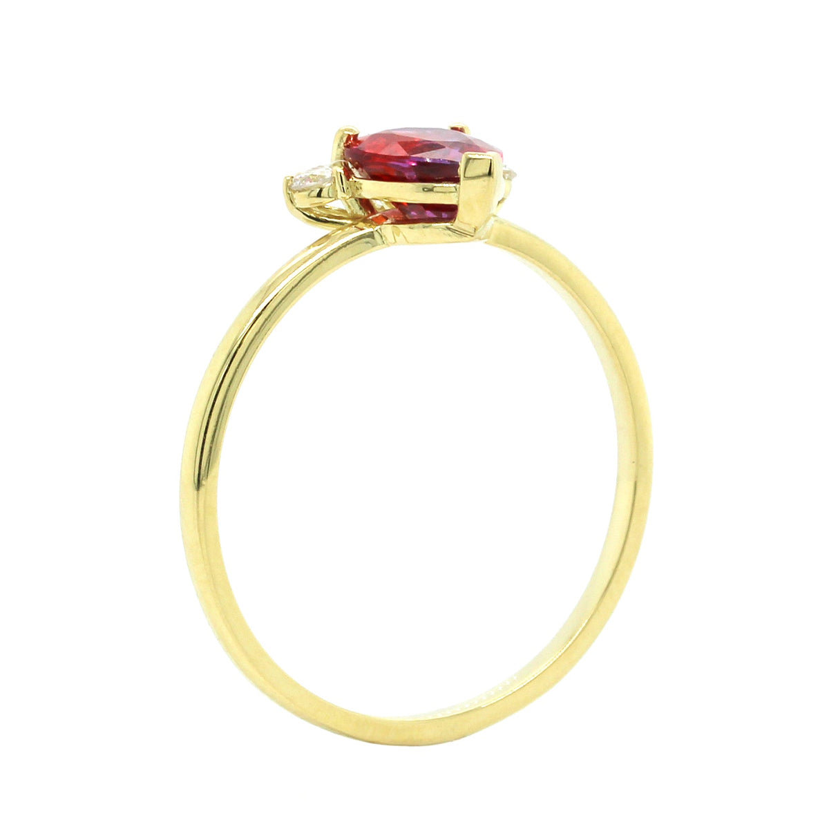 18K Yellow Gold Pink Purple Sapphire Diamond Ring