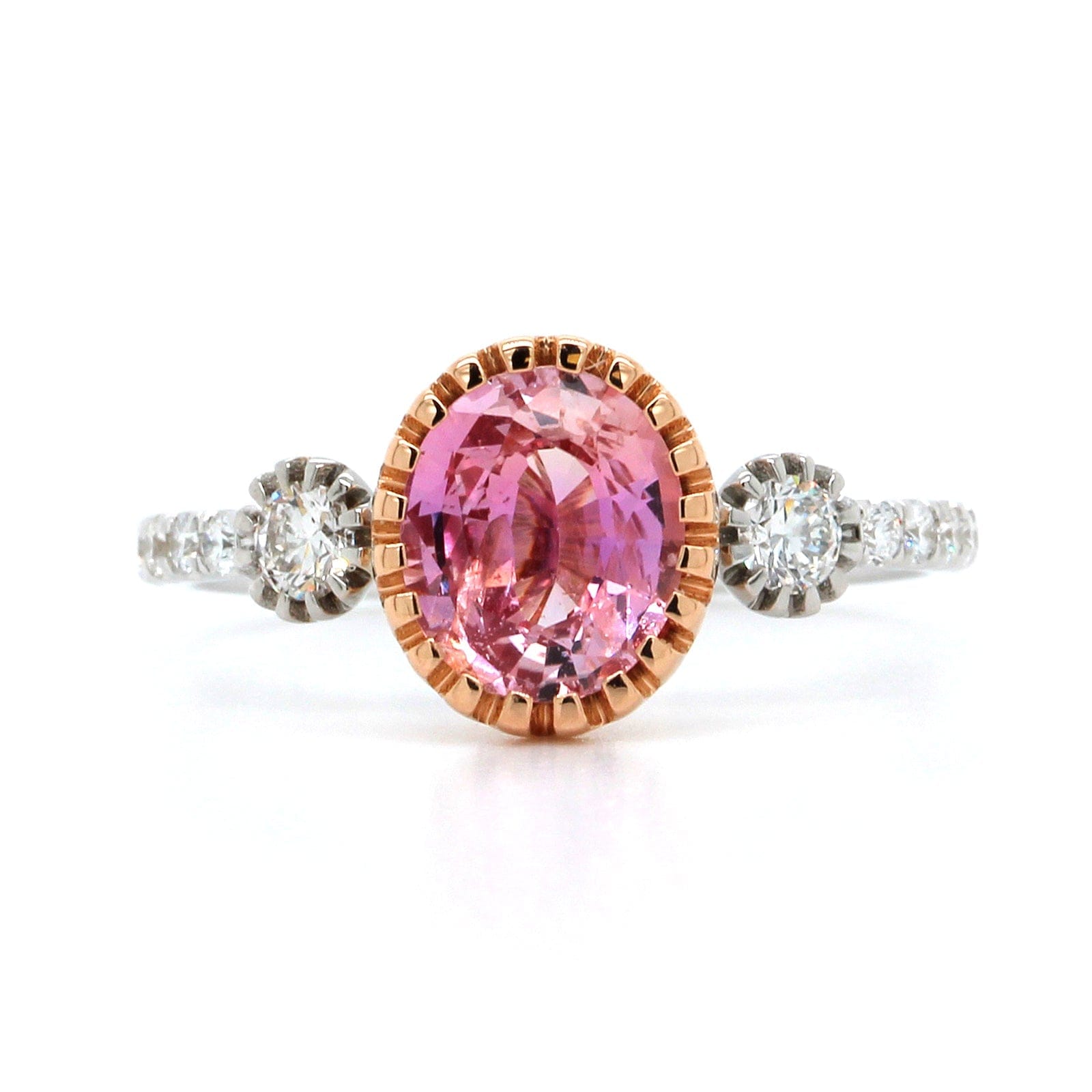 20K Rose and 18K White Gold Pink Sapphire Diamond Ring, 18k white and 20k rose gold, Long's Jewelers