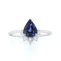 18K White Gold Pear Shape Purple Sapphire and Diamond Ring