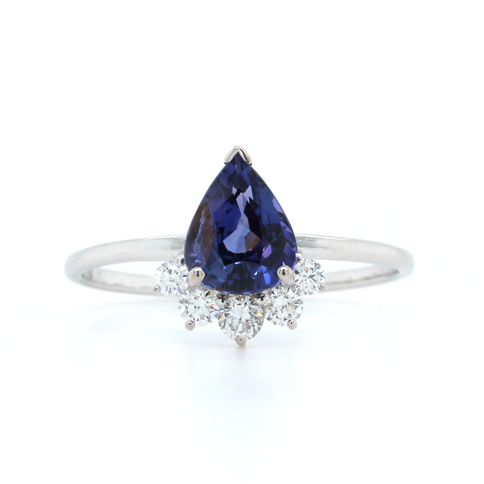 18K White Gold Pear Shape Purple Sapphire and Diamond Ring