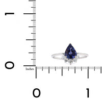 18K White Gold Pear Shape Purple Sapphire and Diamond Ring