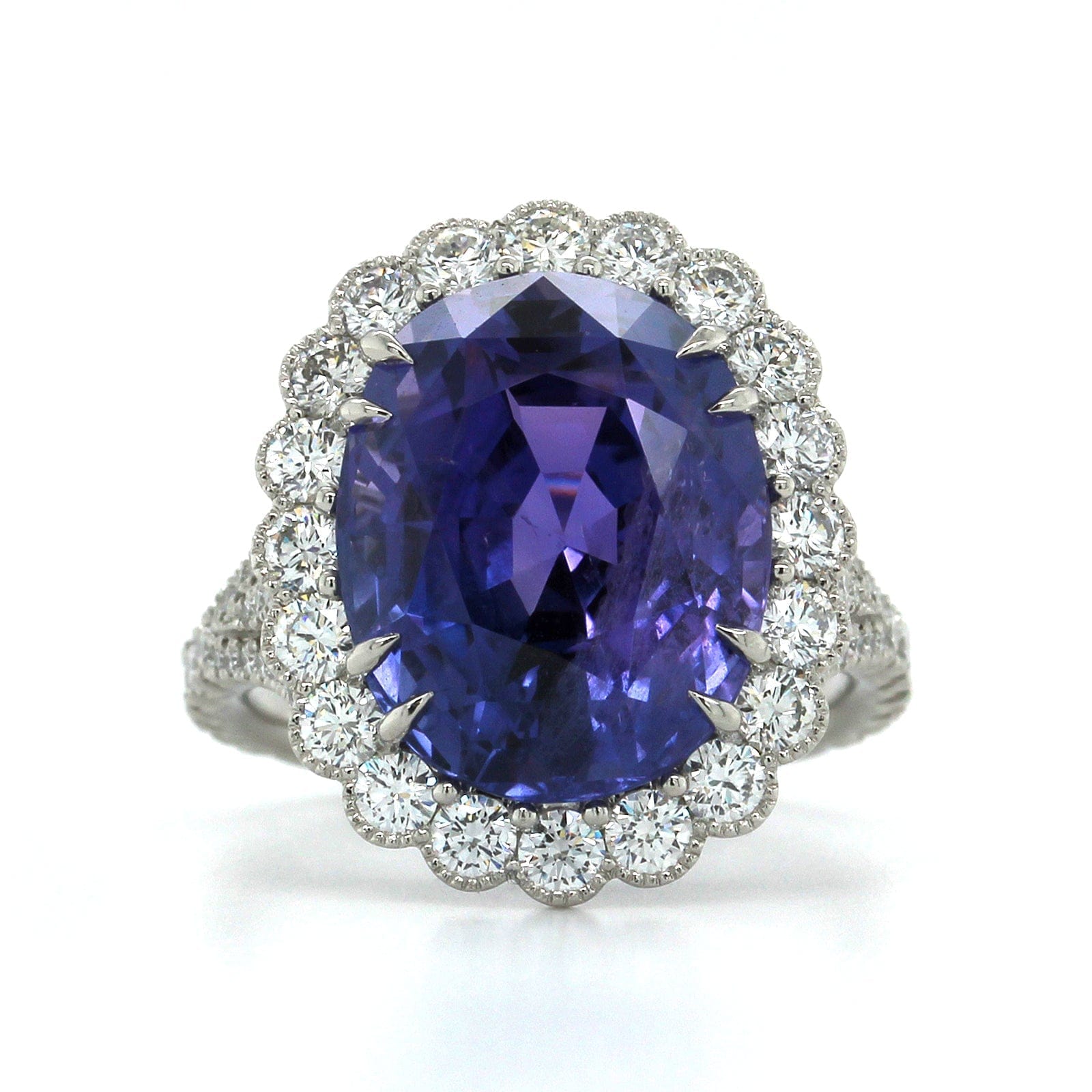Platinum Oval Purple Sapphire Diamond Halo Ring, Platinum, Long's Jewelers
