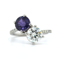 Platinum 2 Stone Diamond and Sapphire Ring