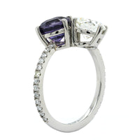 Platinum 2 Stone Diamond and Sapphire Ring