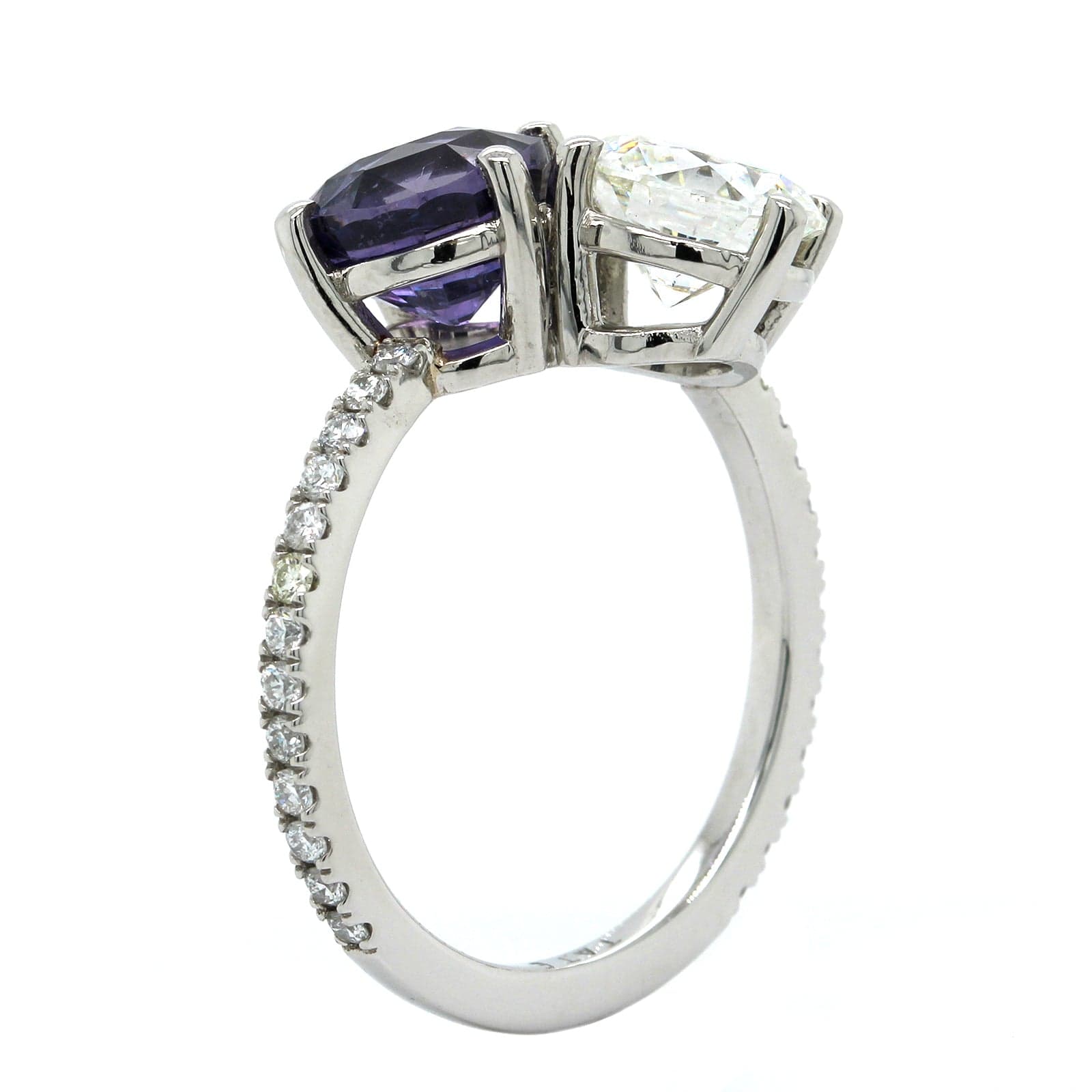 Platinum 2 Stone Diamond and Sapphire Ring