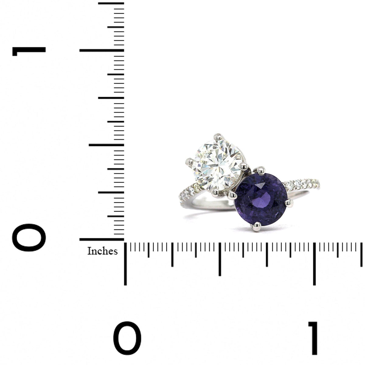 Platinum 2 Stone Diamond and Sapphire Ring
