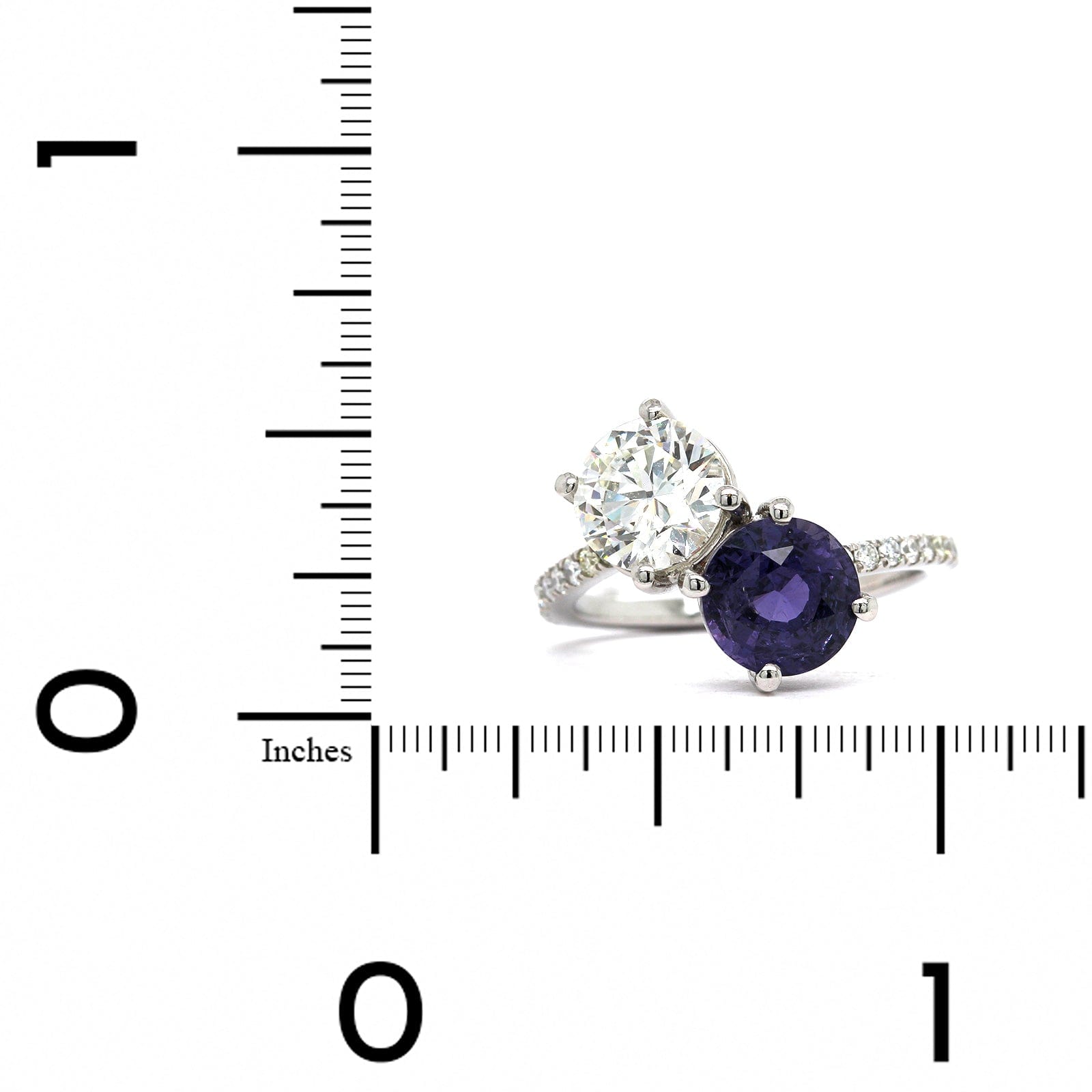 Platinum 2 Stone Diamond and Sapphire Ring