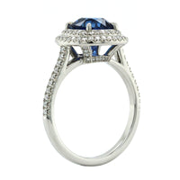 Platinum Cushion Sapphire Double Diamond Halo Ring, Platinum, Long's Jewelers