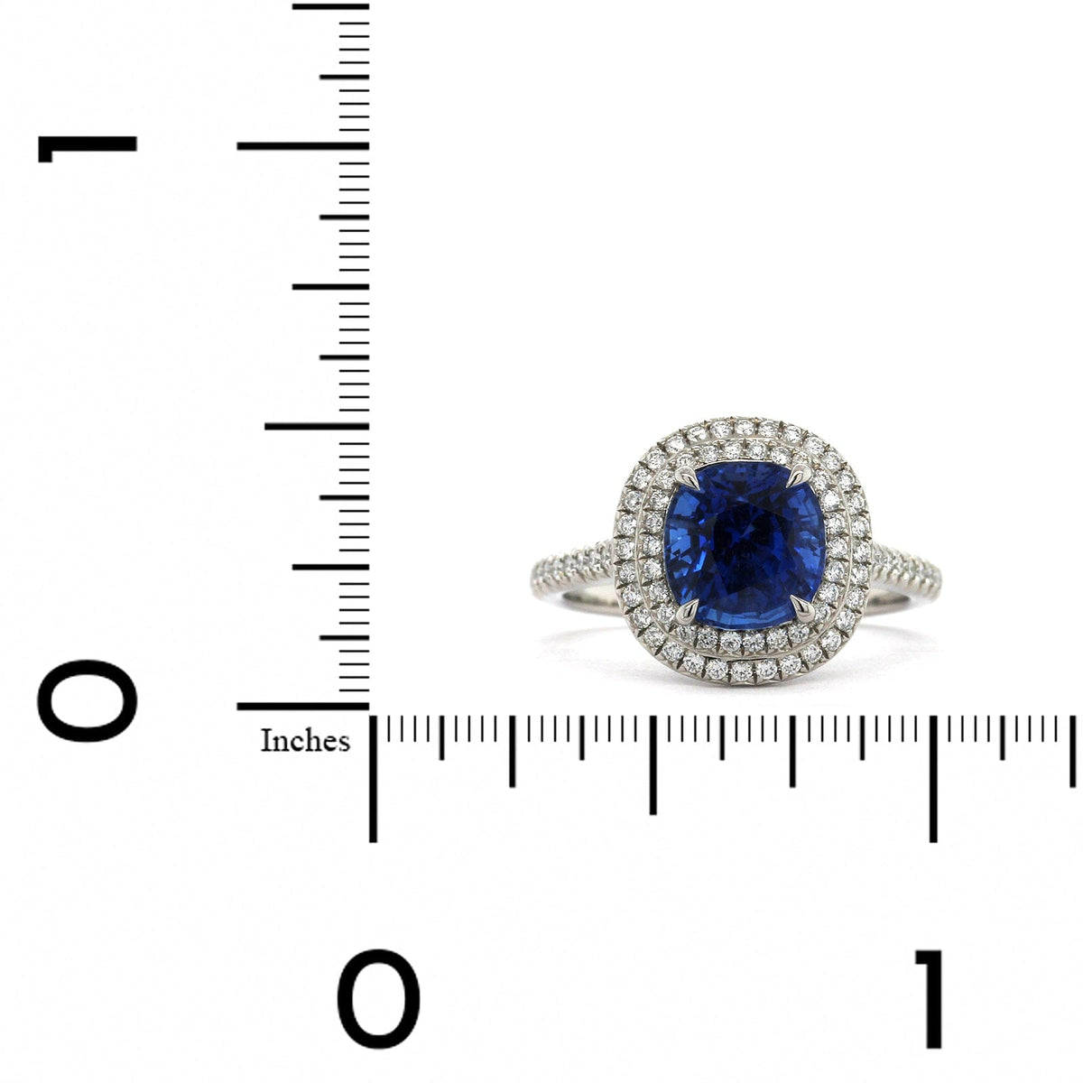 Platinum Cushion Sapphire Double Diamond Halo Ring, Platinum, Long's Jewelers