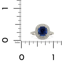 Platinum Cushion Sapphire Double Diamond Halo Ring, Platinum, Long's Jewelers