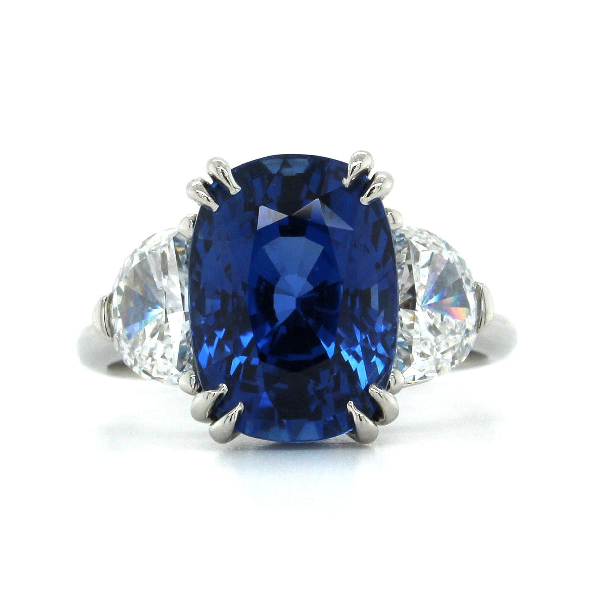 Platinum 3 Stone Cushion Sapphire Diamond Ring, Platinum, Long's Jewelers