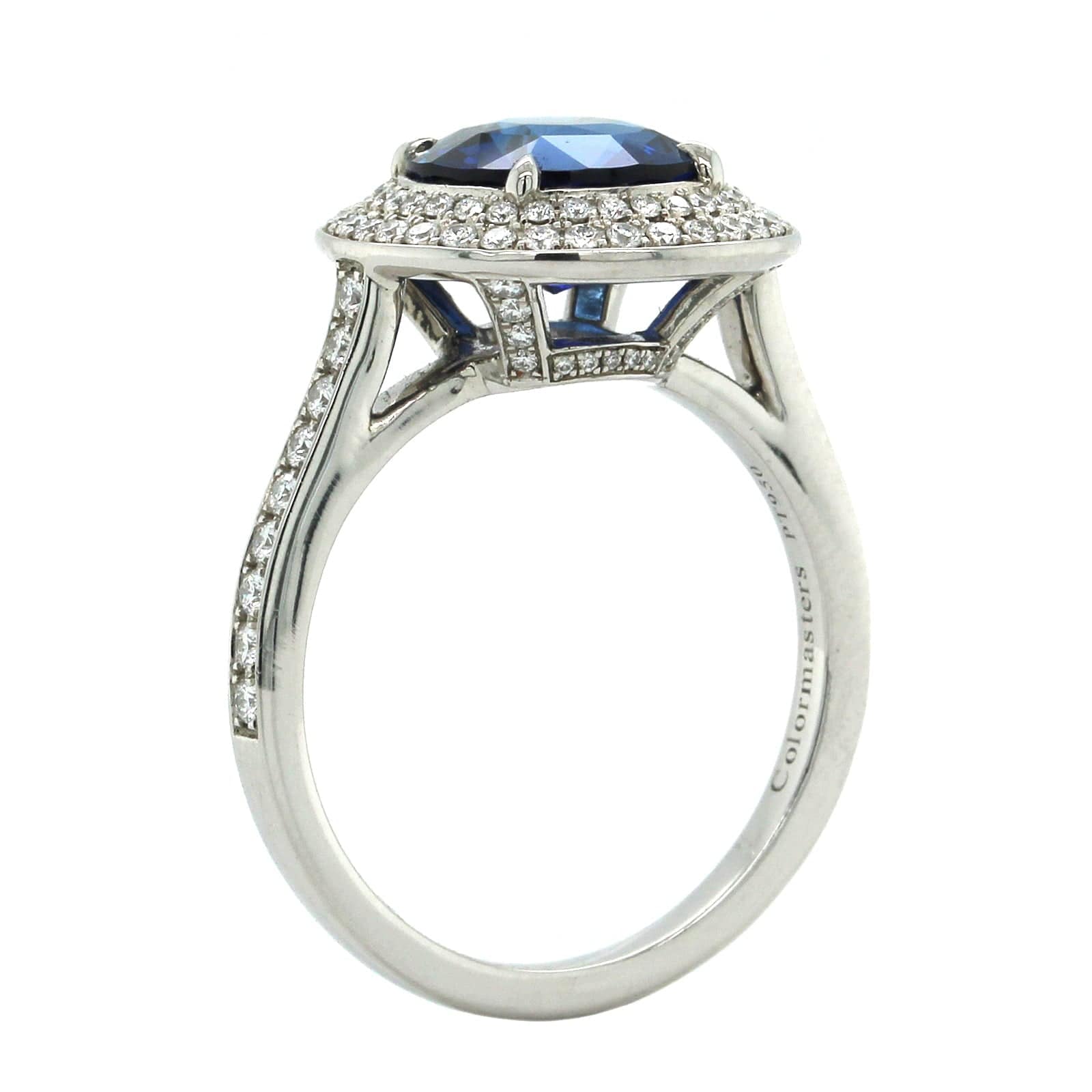 Platinum Round Sapphire Double Diamond Halo Ring, Platinum, Long's Jewelers