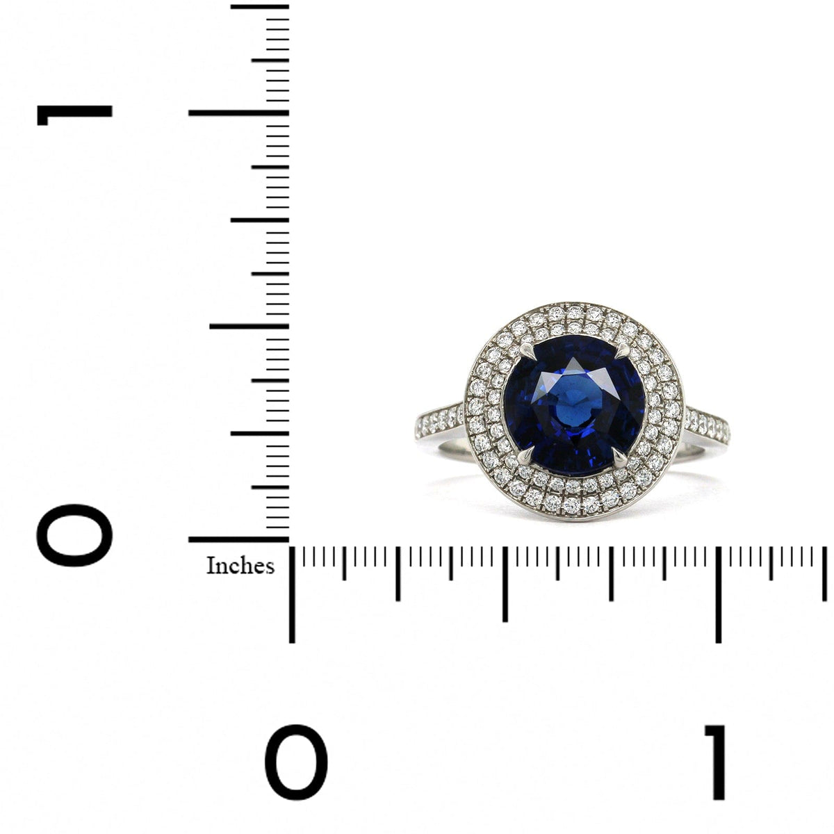 Platinum Round Sapphire Double Diamond Halo Ring, Platinum, Long's Jewelers